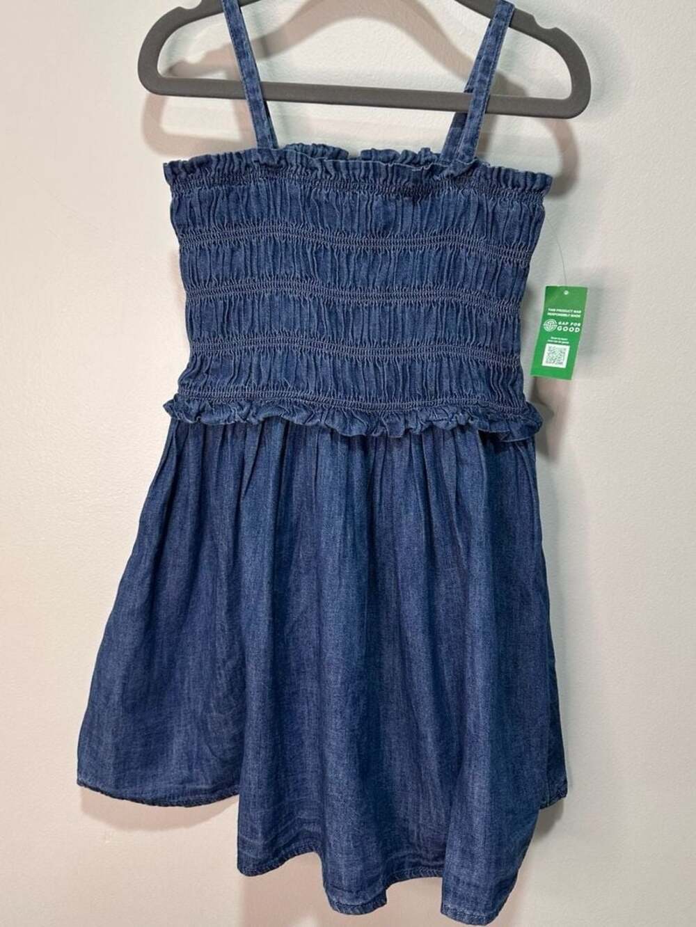 Gap NWT Girls Smocked Chambray Denim Mini Dress, Sz XS (4-5)